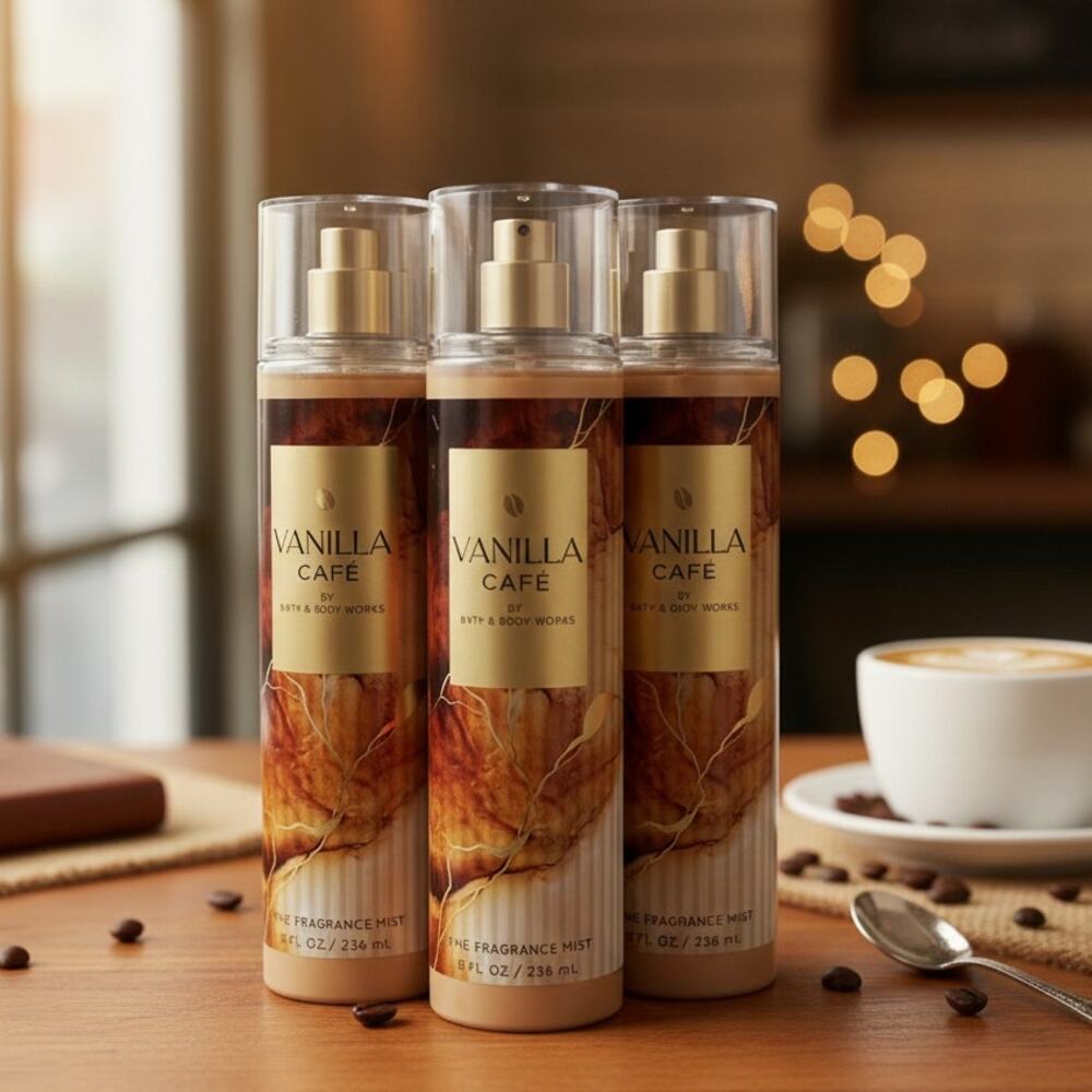 Bath & Body Works Vanilla Cafe Fine Fragrance Mist 8oz Espresso Hazelnut Lot x3